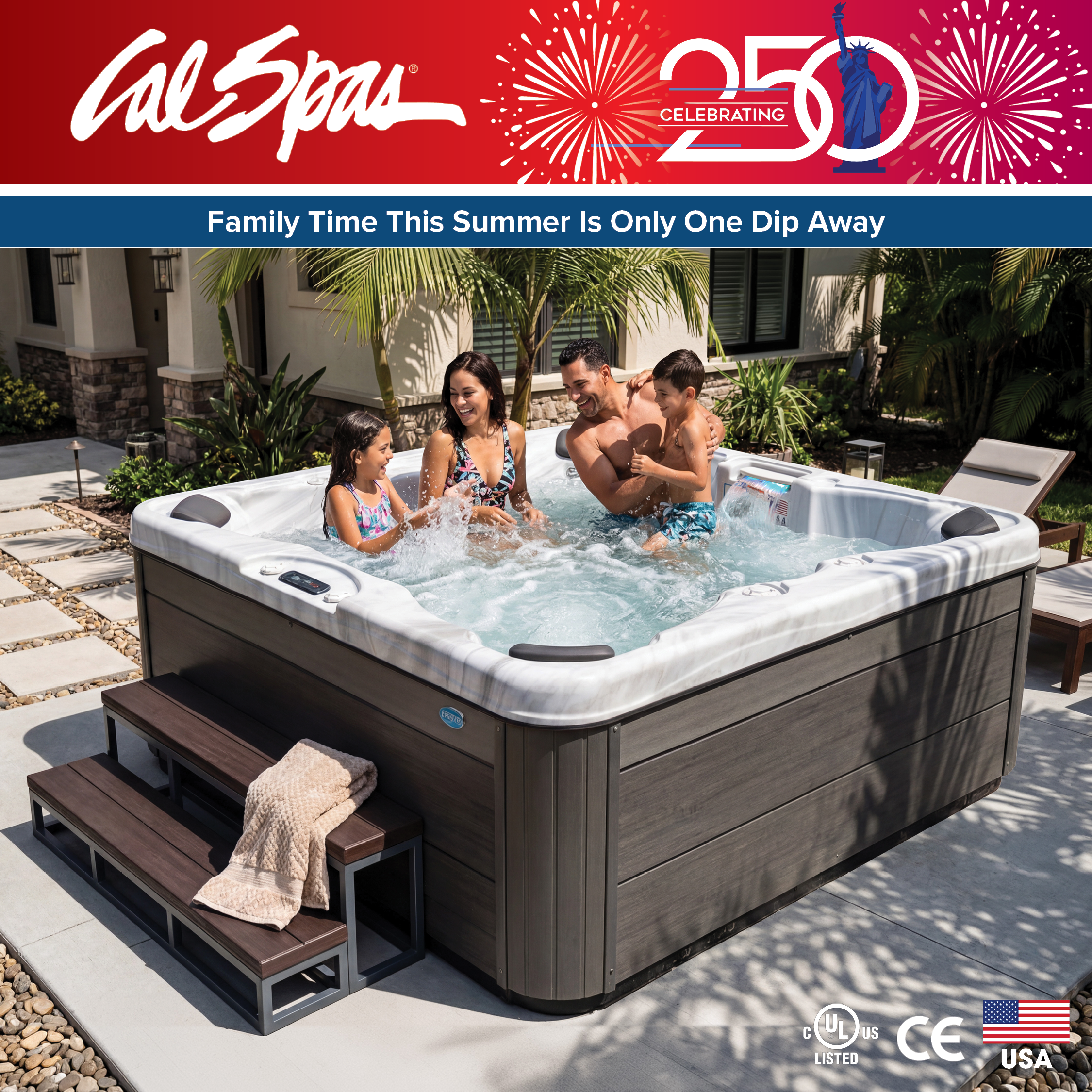 Calspas hot tub being used in a family setting - Santa Maria